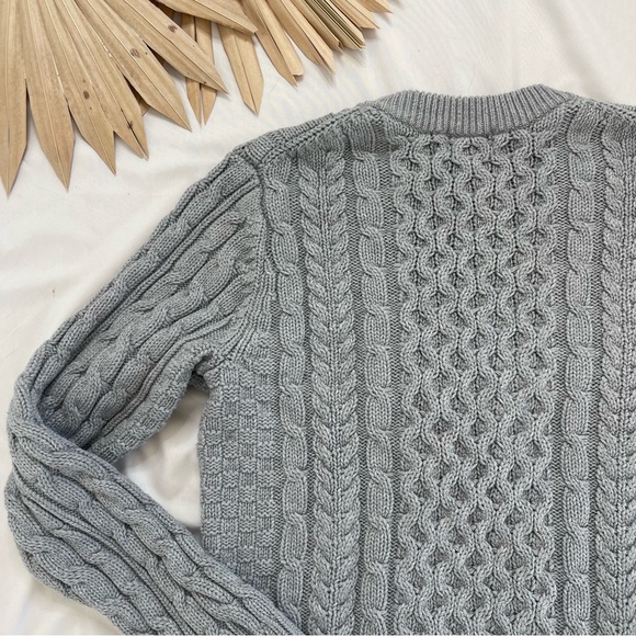 Vintage L.L. Bean Grey Chunky Fisherman Cable Knit Oversized Preppy Crew Sweater - Picture 8 of 8
